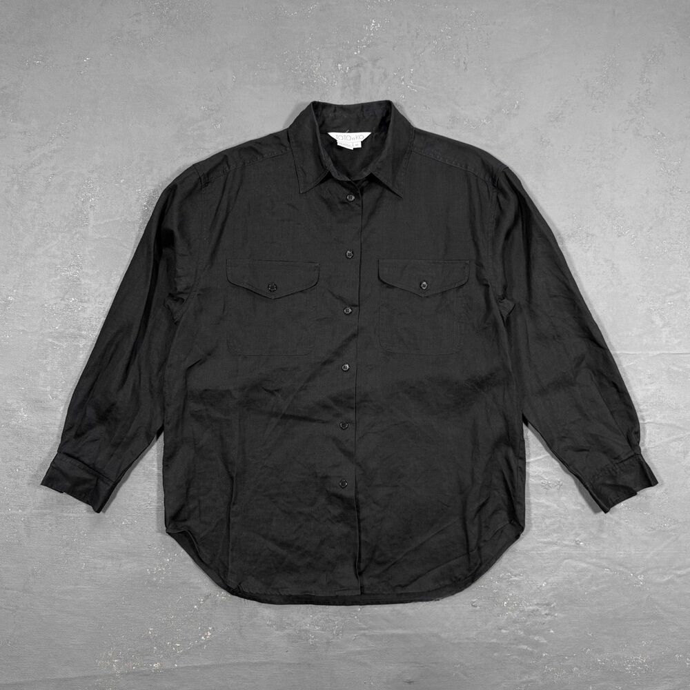 Vintage TOTOnKO Black Linen Button Up Shirt Women's Medium